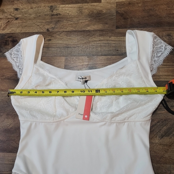 Popilush White Lace Cap Sleeve V Neck Shapewear Tummy Control Bodysuit Size XXL - Picture 9 of 11